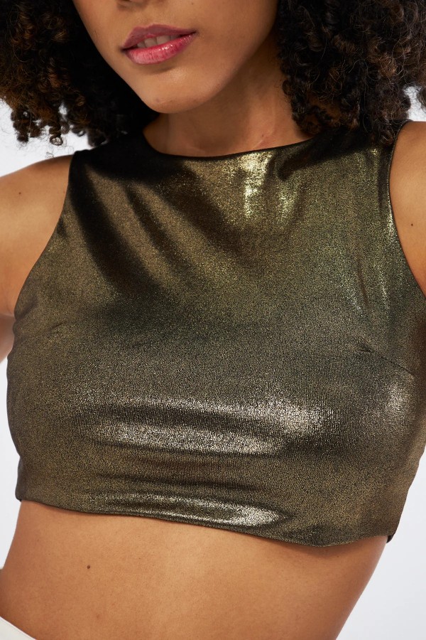 Majoristik SPARKLY BÜSTİYER METALİK HALTER YAKA